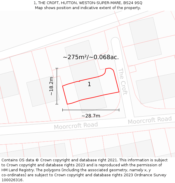 1, THE CROFT, HUTTON, WESTON-SUPER-MARE, BS24 9SQ: Plot and title map