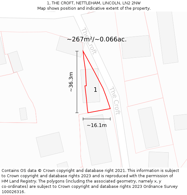 1, THE CROFT, NETTLEHAM, LINCOLN, LN2 2NW: Plot and title map