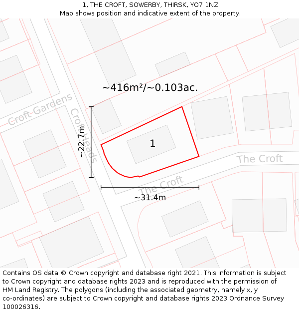 1, THE CROFT, SOWERBY, THIRSK, YO7 1NZ: Plot and title map