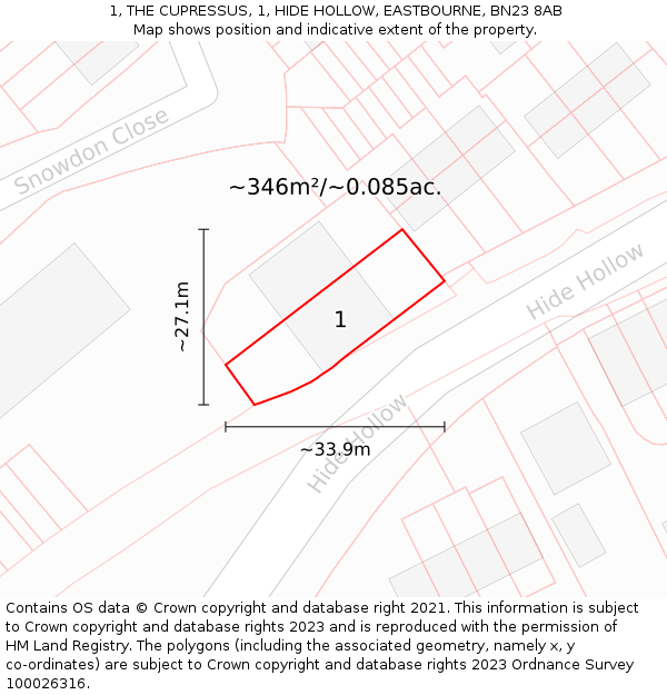 1, THE CUPRESSUS, 1, HIDE HOLLOW, EASTBOURNE, BN23 8AB: Plot and title map