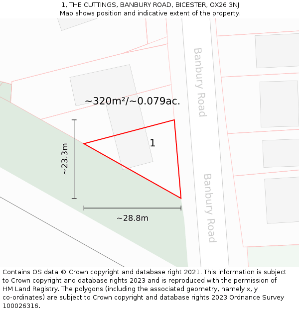 1, THE CUTTINGS, BANBURY ROAD, BICESTER, OX26 3NJ: Plot and title map