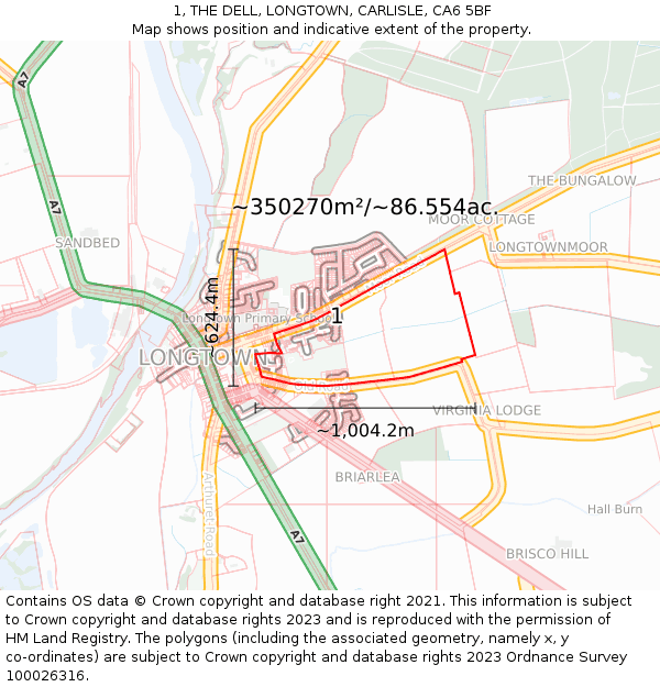 1, THE DELL, LONGTOWN, CARLISLE, CA6 5BF: Plot and title map