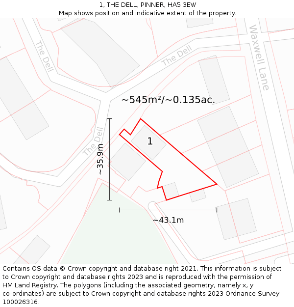 1, THE DELL, PINNER, HA5 3EW: Plot and title map