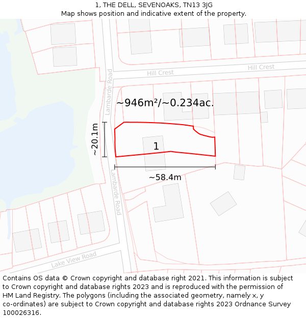 1, THE DELL, SEVENOAKS, TN13 3JG: Plot and title map