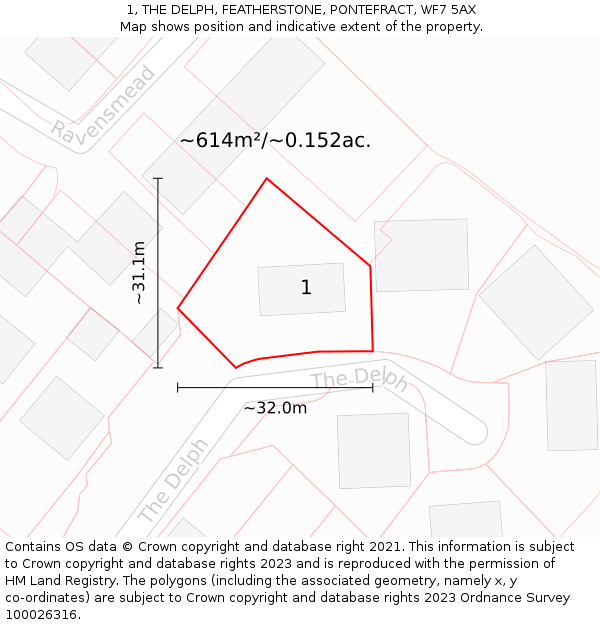 1, THE DELPH, FEATHERSTONE, PONTEFRACT, WF7 5AX: Plot and title map