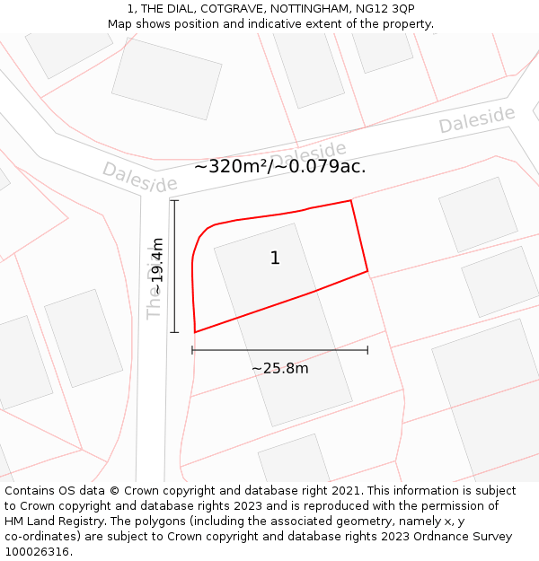 1, THE DIAL, COTGRAVE, NOTTINGHAM, NG12 3QP: Plot and title map