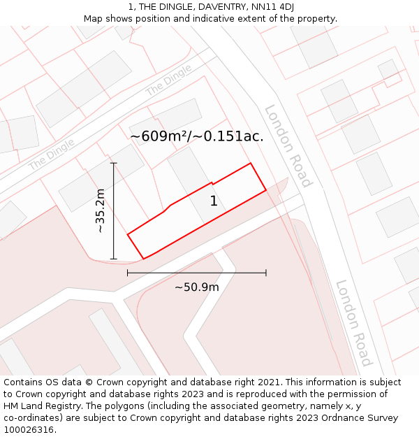 1, THE DINGLE, DAVENTRY, NN11 4DJ: Plot and title map