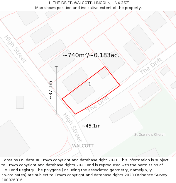 1, THE DRIFT, WALCOTT, LINCOLN, LN4 3SZ: Plot and title map