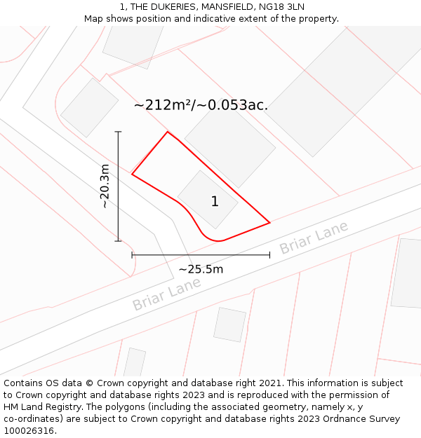 1, THE DUKERIES, MANSFIELD, NG18 3LN: Plot and title map