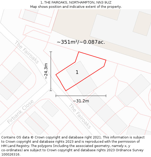 1, THE FAIROAKS, NORTHAMPTON, NN3 9UZ: Plot and title map