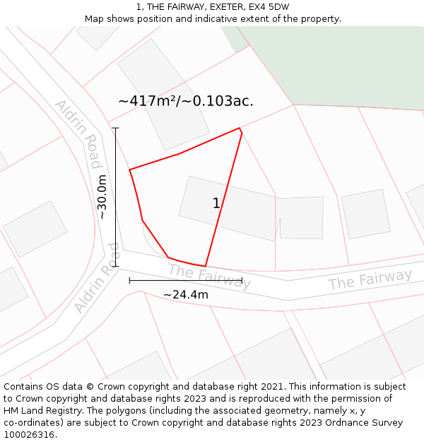 1, THE FAIRWAY, EXETER, EX4 5DW: Plot and title map