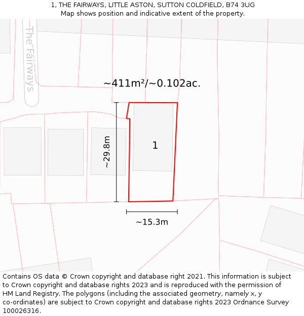1, THE FAIRWAYS, LITTLE ASTON, SUTTON COLDFIELD, B74 3UG: Plot and title map
