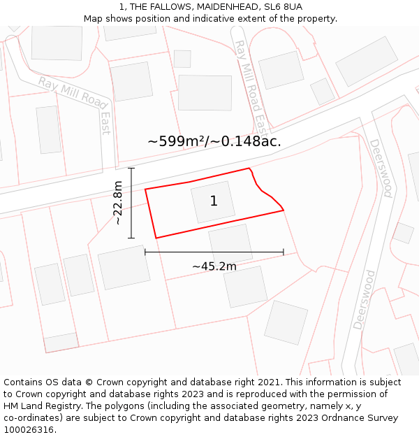 1, THE FALLOWS, MAIDENHEAD, SL6 8UA: Plot and title map