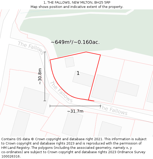 1, THE FALLOWS, NEW MILTON, BH25 5RP: Plot and title map