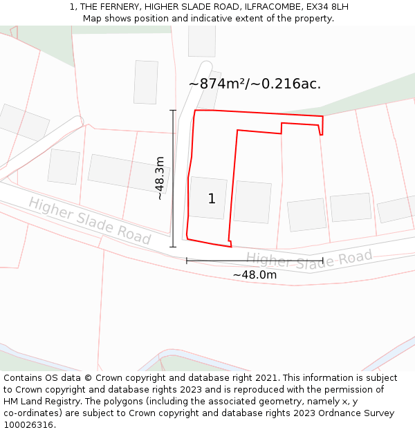 1, THE FERNERY, HIGHER SLADE ROAD, ILFRACOMBE, EX34 8LH: Plot and title map