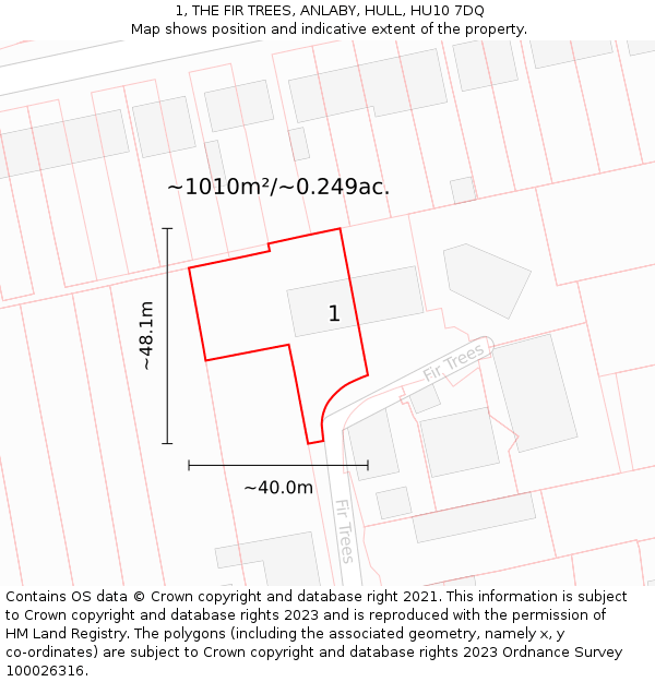 1, THE FIR TREES, ANLABY, HULL, HU10 7DQ: Plot and title map