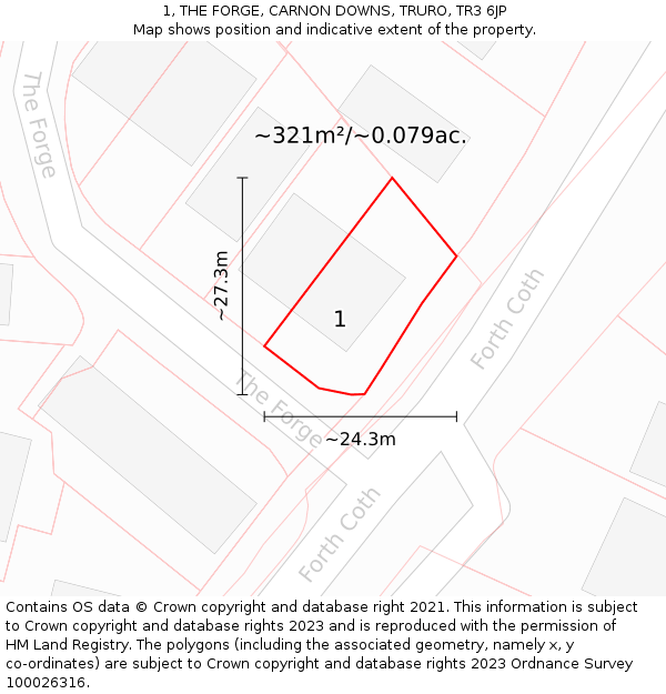 1, THE FORGE, CARNON DOWNS, TRURO, TR3 6JP: Plot and title map
