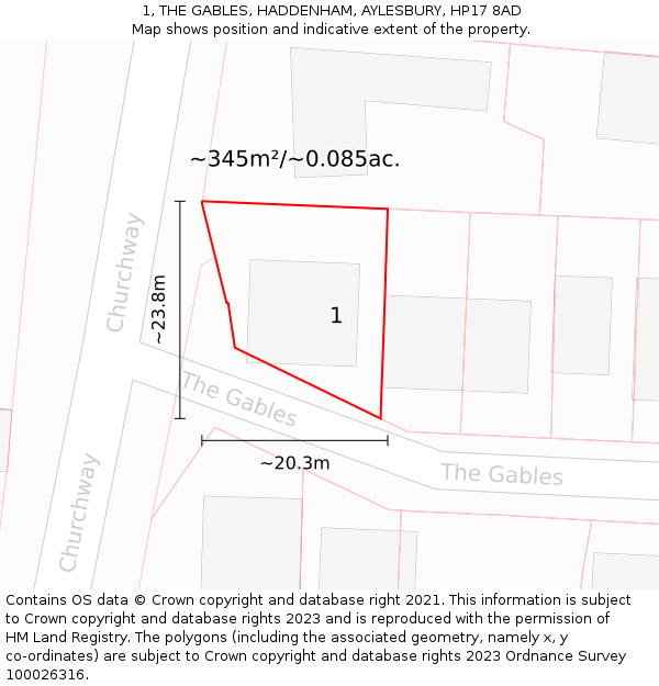 1, THE GABLES, HADDENHAM, AYLESBURY, HP17 8AD: Plot and title map