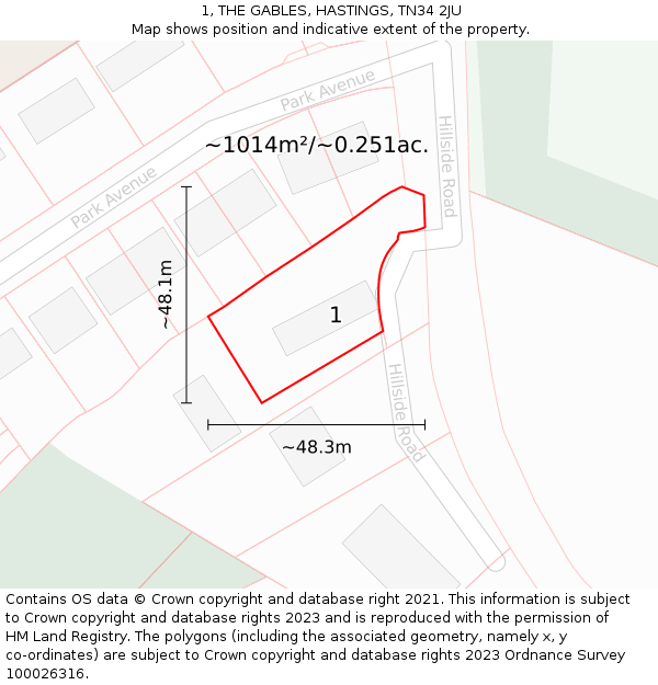 1, THE GABLES, HASTINGS, TN34 2JU: Plot and title map