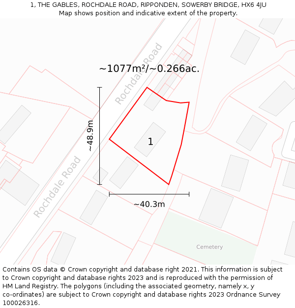 1, THE GABLES, ROCHDALE ROAD, RIPPONDEN, SOWERBY BRIDGE, HX6 4JU: Plot and title map