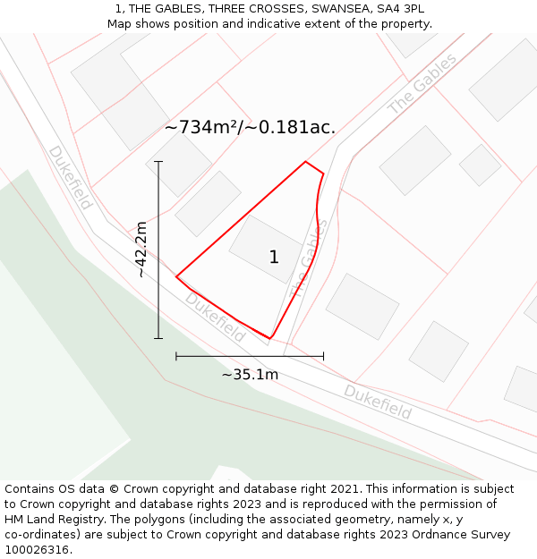 1, THE GABLES, THREE CROSSES, SWANSEA, SA4 3PL: Plot and title map