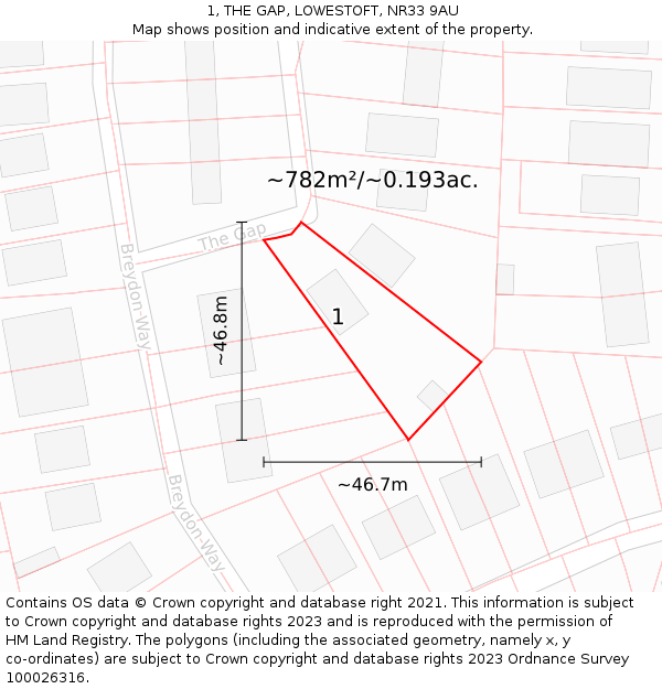 1, THE GAP, LOWESTOFT, NR33 9AU: Plot and title map