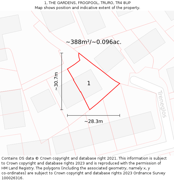 1, THE GARDENS, FROGPOOL, TRURO, TR4 8UP: Plot and title map