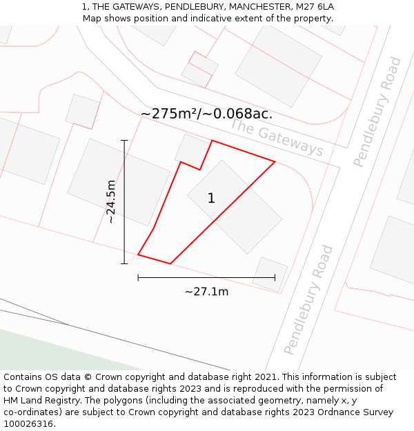 1, THE GATEWAYS, PENDLEBURY, MANCHESTER, M27 6LA: Plot and title map