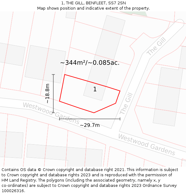 1, THE GILL, BENFLEET, SS7 2SN: Plot and title map
