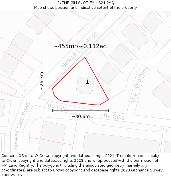 1, THE GILLS, OTLEY, LS21 2AQ: Plot and title map