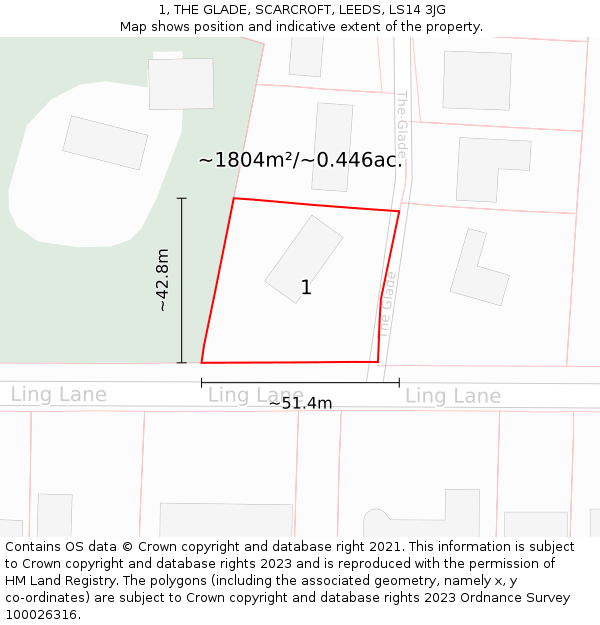 1, THE GLADE, SCARCROFT, LEEDS, LS14 3JG: Plot and title map