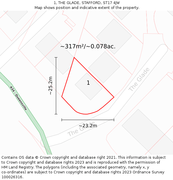 1, THE GLADE, STAFFORD, ST17 4JW: Plot and title map