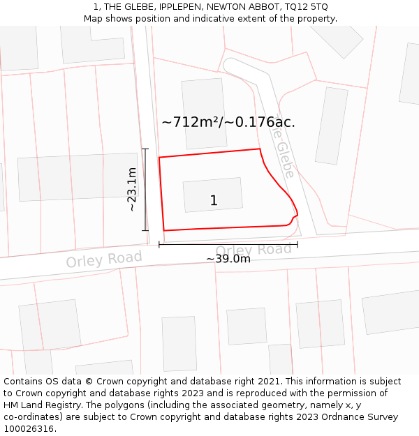 1, THE GLEBE, IPPLEPEN, NEWTON ABBOT, TQ12 5TQ: Plot and title map