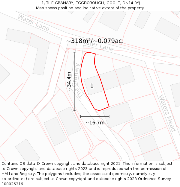 1, THE GRANARY, EGGBOROUGH, GOOLE, DN14 0YJ: Plot and title map