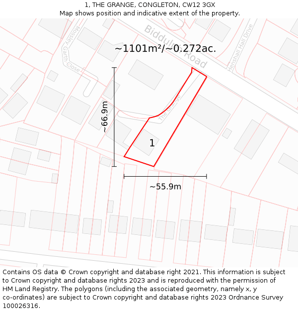 1, THE GRANGE, CONGLETON, CW12 3GX: Plot and title map
