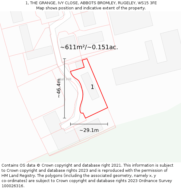 1, THE GRANGE, IVY CLOSE, ABBOTS BROMLEY, RUGELEY, WS15 3FE: Plot and title map
