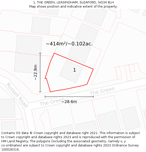 1, THE GREEN, LEASINGHAM, SLEAFORD, NG34 8LH: Plot and title map