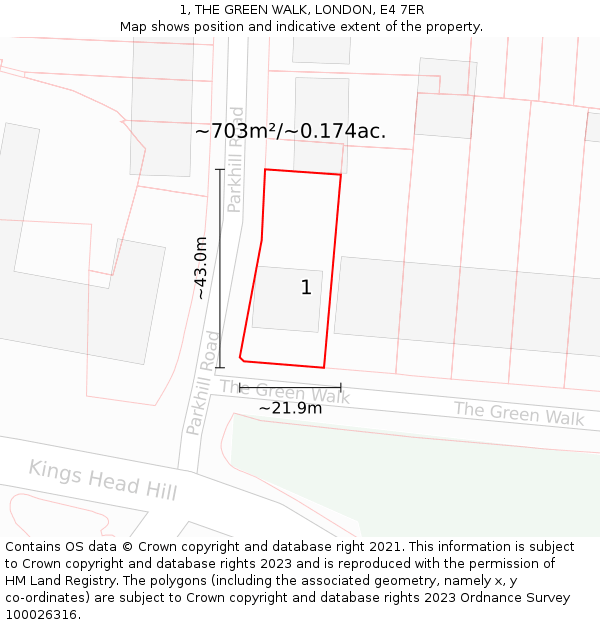 1, THE GREEN WALK, LONDON, E4 7ER: Plot and title map