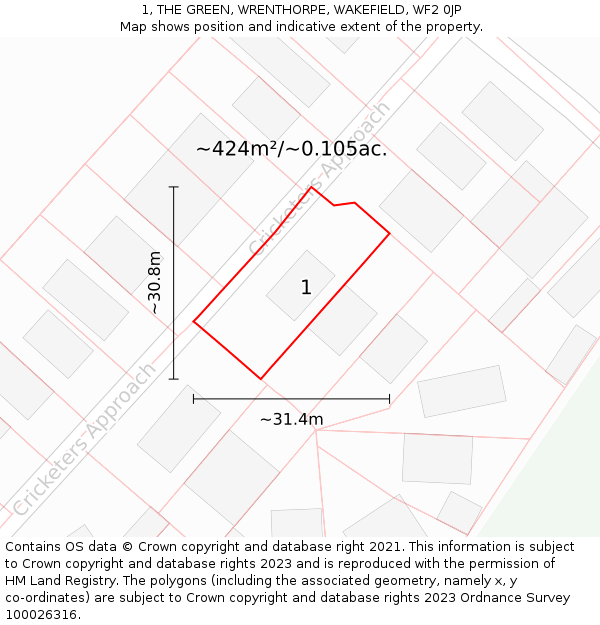 1, THE GREEN, WRENTHORPE, WAKEFIELD, WF2 0JP: Plot and title map