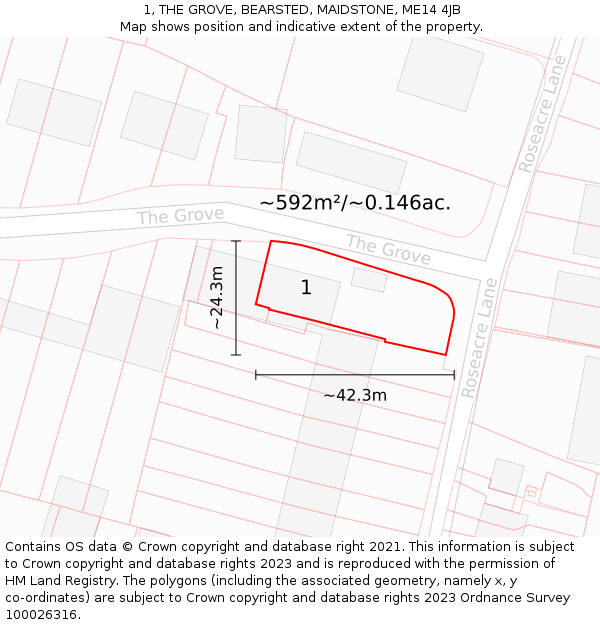1, THE GROVE, BEARSTED, MAIDSTONE, ME14 4JB: Plot and title map