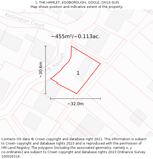 1, THE HAMLET, EGGBOROUGH, GOOLE, DN14 0UN: Plot and title map