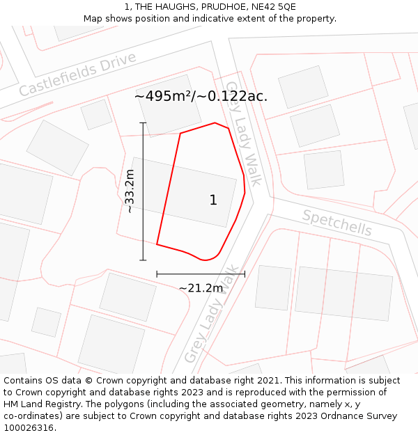 1, THE HAUGHS, PRUDHOE, NE42 5QE: Plot and title map
