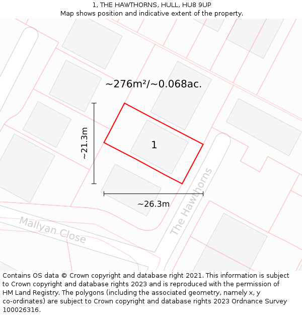 1, THE HAWTHORNS, HULL, HU8 9UP: Plot and title map