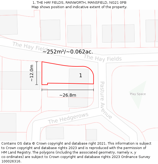 1, THE HAY FIELDS, RAINWORTH, MANSFIELD, NG21 0PB: Plot and title map