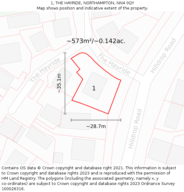 1, THE HAYRIDE, NORTHAMPTON, NN4 0QY: Plot and title map