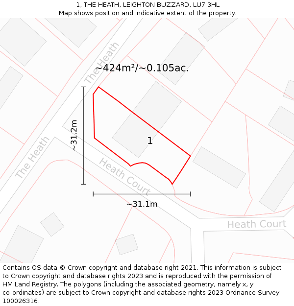 1, THE HEATH, LEIGHTON BUZZARD, LU7 3HL: Plot and title map