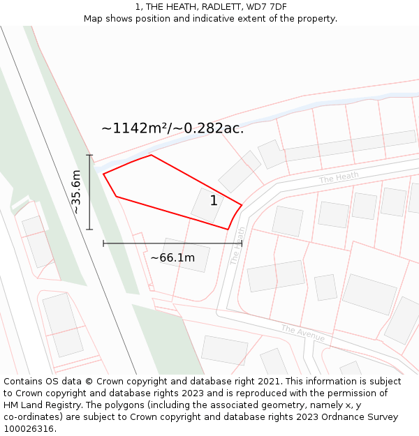 1, THE HEATH, RADLETT, WD7 7DF: Plot and title map