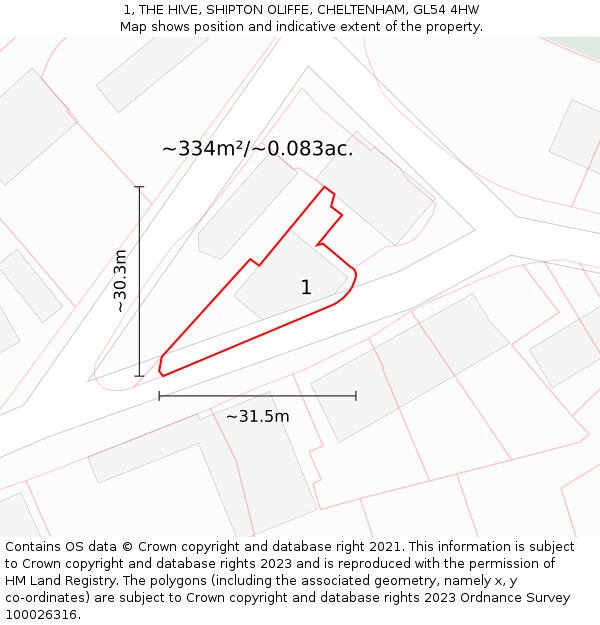 1, THE HIVE, SHIPTON OLIFFE, CHELTENHAM, GL54 4HW: Plot and title map