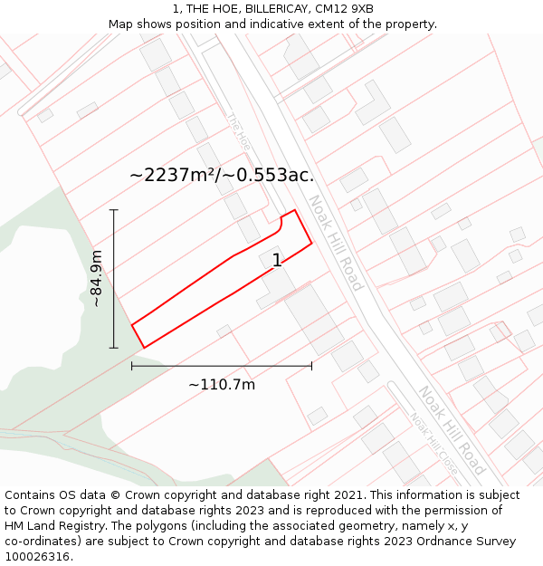 1, THE HOE, BILLERICAY, CM12 9XB: Plot and title map