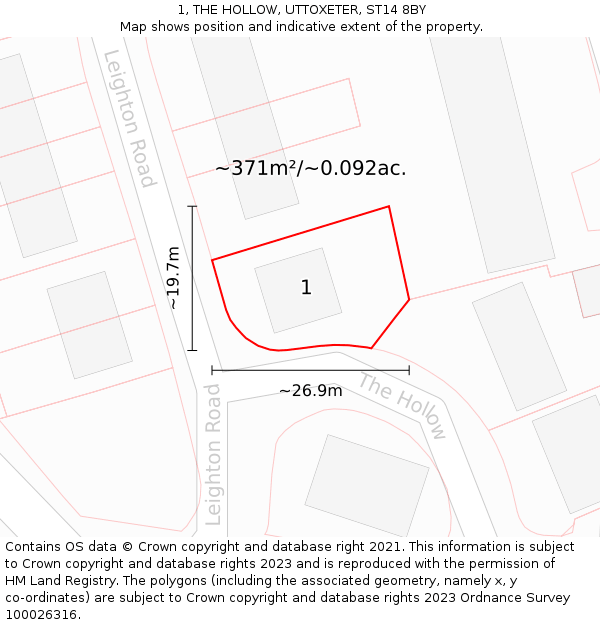 1, THE HOLLOW, UTTOXETER, ST14 8BY: Plot and title map